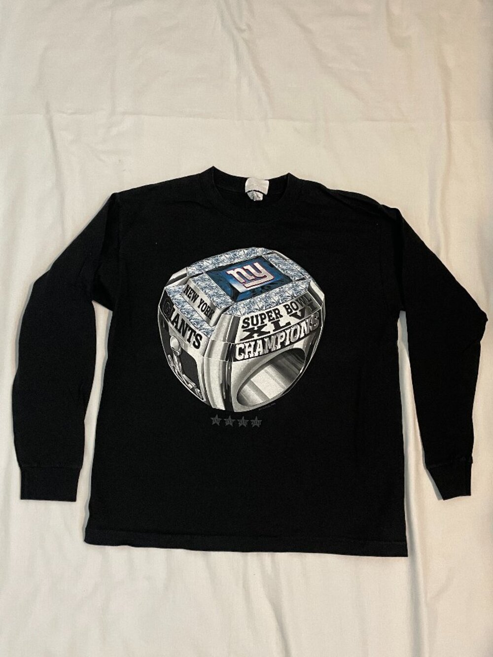 New York Giants Super Bowl Long Sleeve Youth XL Ring Graphic Black